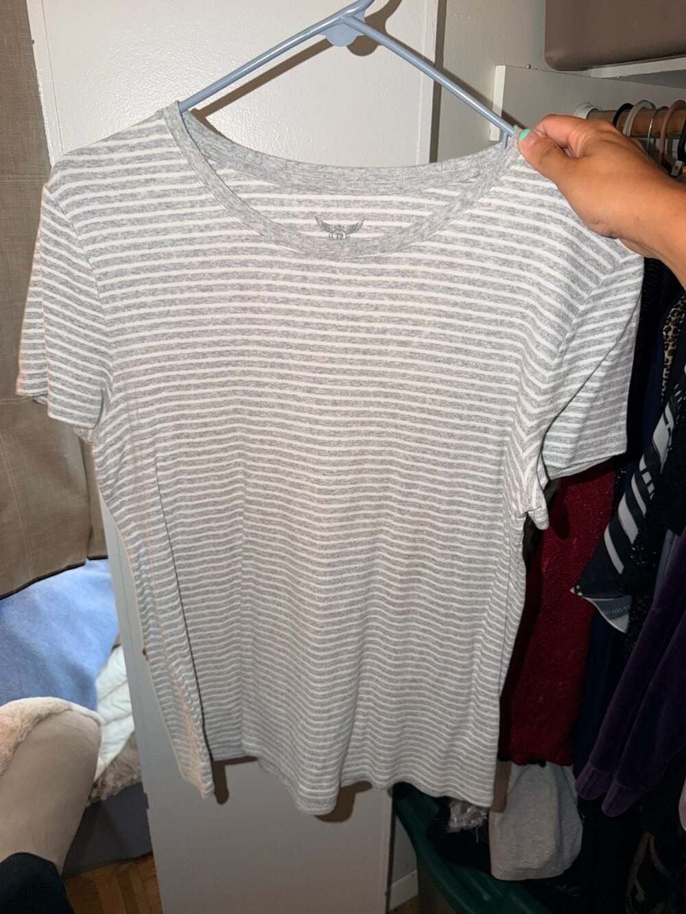Faded Glory Striped Short Sleeve Crew Neck T-Shirt Size XL/XG (16-18) Gray